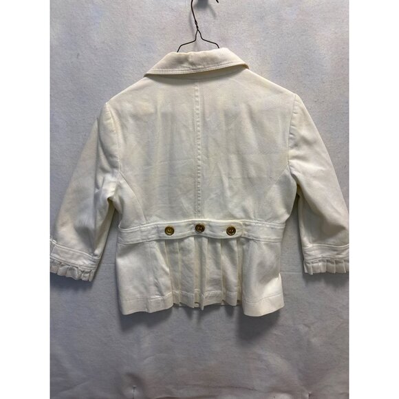 Ann Taylor Loft Womens White Blazer Jacket 10P Petite Cotton Blend 3/4 Sleeve Bu - Picture 10 of 12